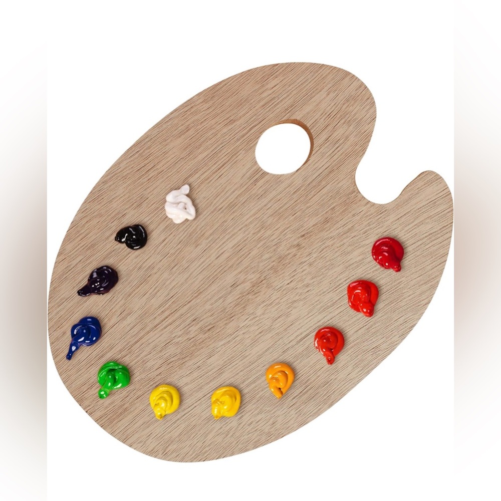 Large Wooden Oval-Shaped Painting Palette with Thumb Hole - Mixing Tray